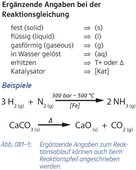 Beispiel Chemie Reaktionsgleichungen Aufbereitungsrichtlinien